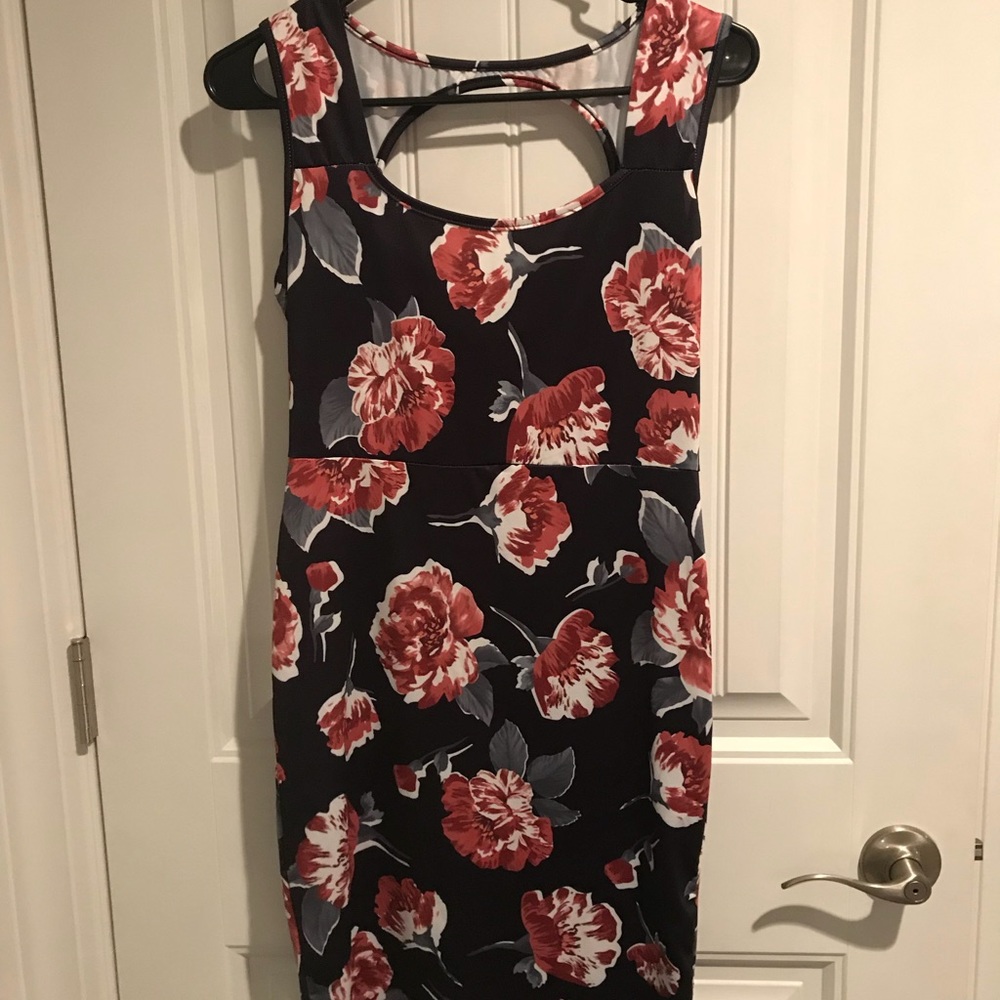 Navy and rose floral dress